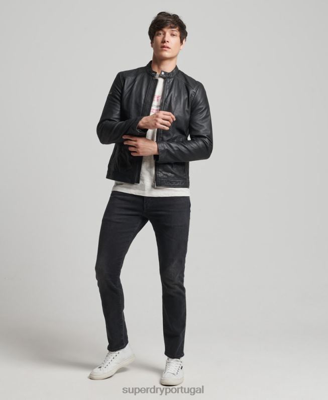 jaqueta piloto de couro light hero homens preto roupas Superdry 2208H4607