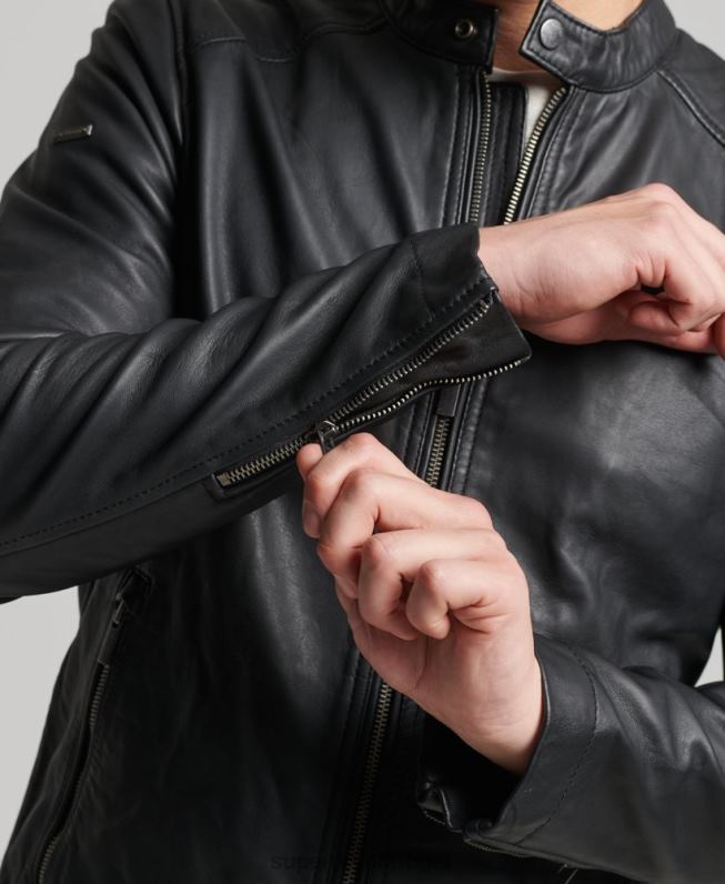 jaqueta piloto de couro light hero homens preto roupas Superdry 2208H4607