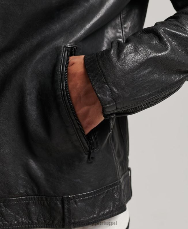 jaqueta piloto de couro studios homens preto roupas Superdry 2208H967