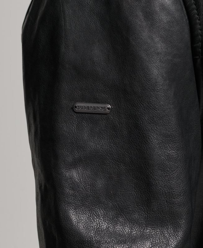 jaqueta piloto de couro studios homens preto roupas Superdry 2208H967