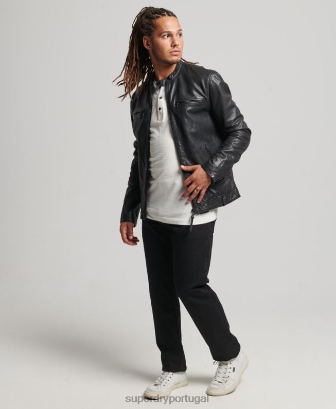 jaqueta piloto de couro studios homens preto roupas Superdry 2208H967