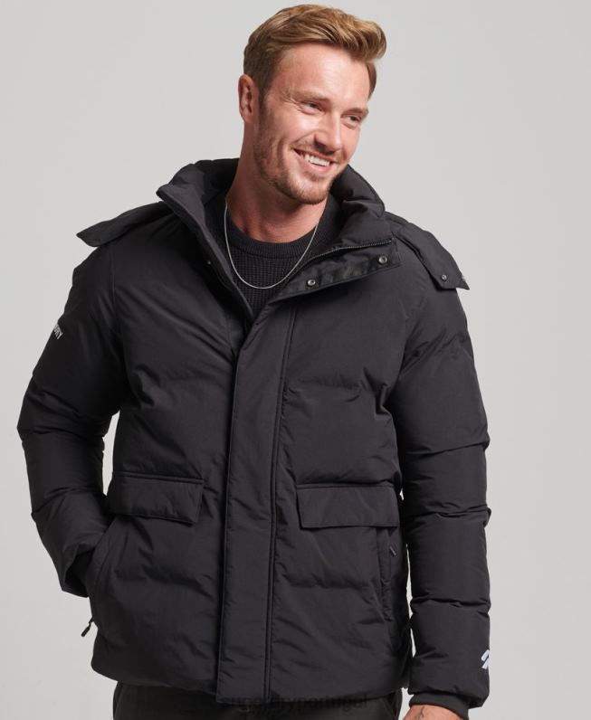 jaqueta puffer boxy curta homens preto roupas Superdry 2208H4501