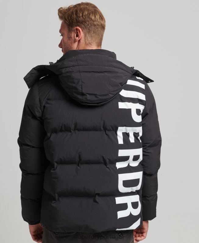 jaqueta puffer boxy curta homens preto roupas Superdry 2208H4501