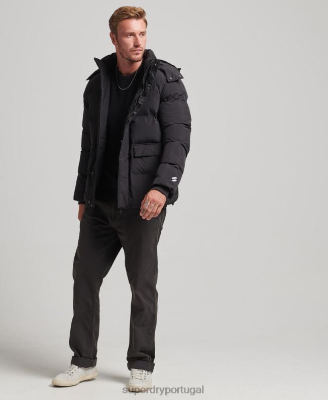 jaqueta puffer boxy curta homens preto roupas Superdry 2208H4501