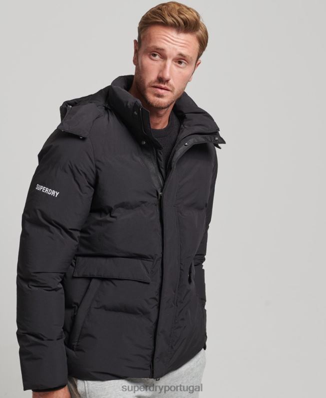 jaqueta puffer boxy curta homens preto roupas Superdry 2208H4535