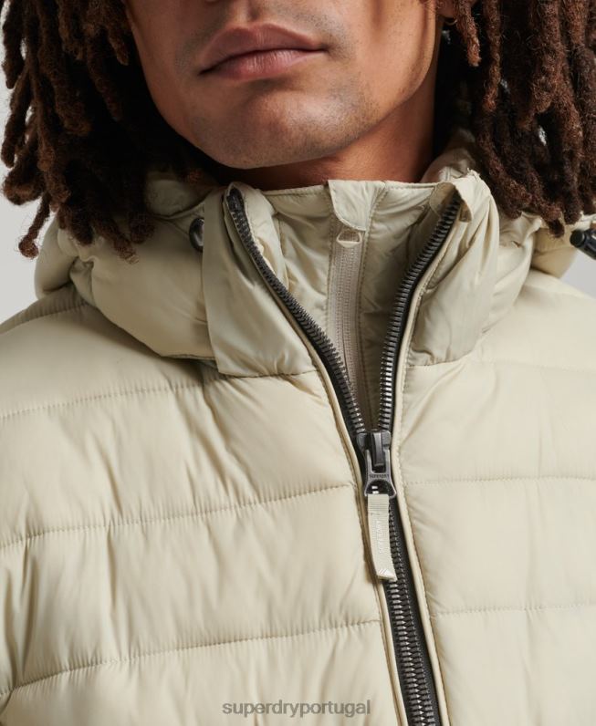 jaqueta puffer clássico com capuz homens bege roupas Superdry 2208H985