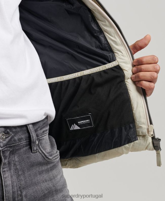 jaqueta puffer clássico com capuz homens bege roupas Superdry 2208H985