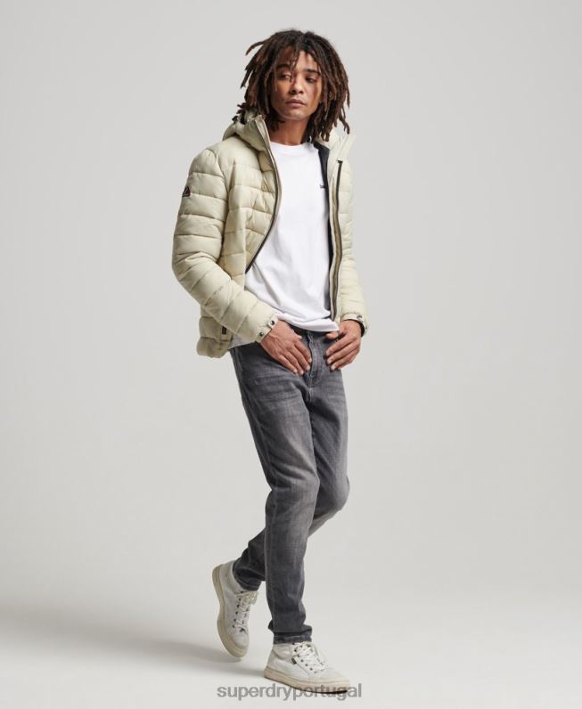jaqueta puffer clássico com capuz homens bege roupas Superdry 2208H985