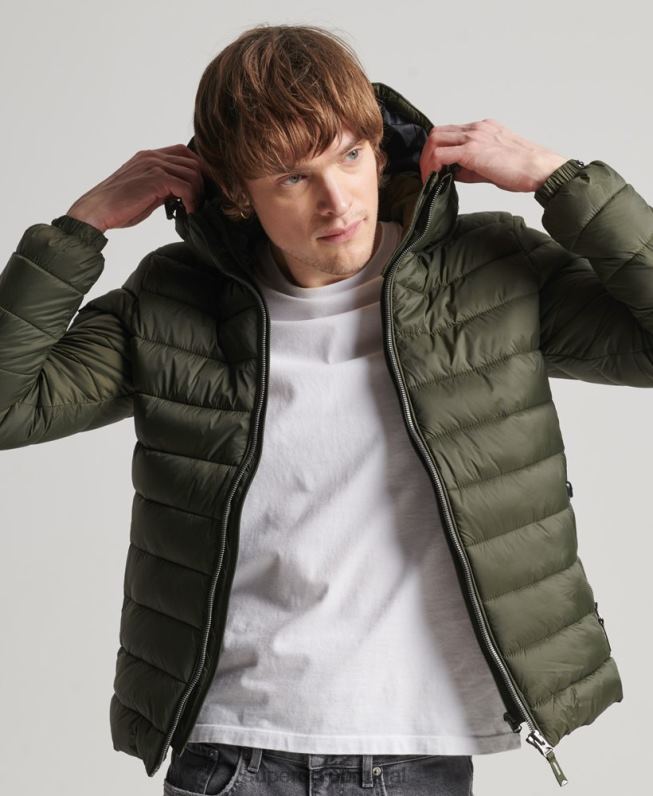 jaqueta puffer clássico com capuz homens caqui roupas Superdry 2208H1016