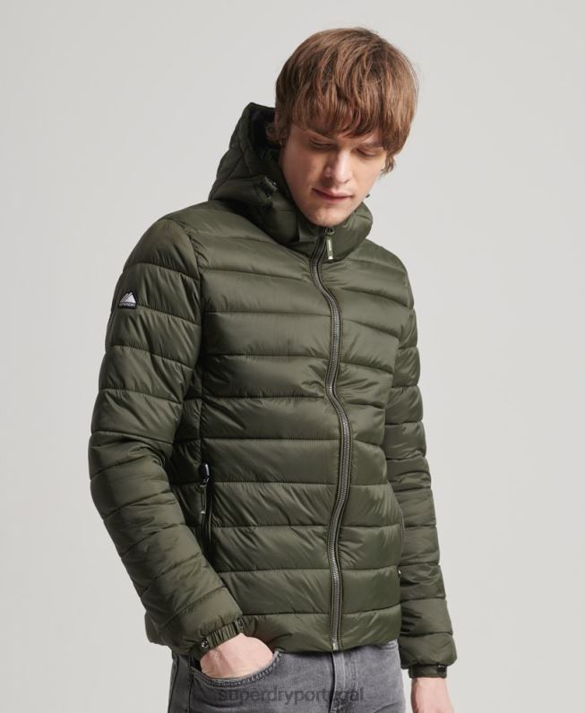 jaqueta puffer clássico com capuz homens caqui roupas Superdry 2208H1016
