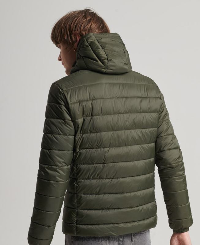jaqueta puffer clássico com capuz homens caqui roupas Superdry 2208H1016