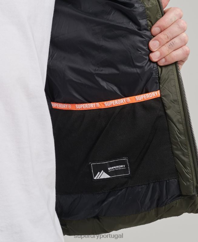 jaqueta puffer clássico com capuz homens caqui roupas Superdry 2208H1016