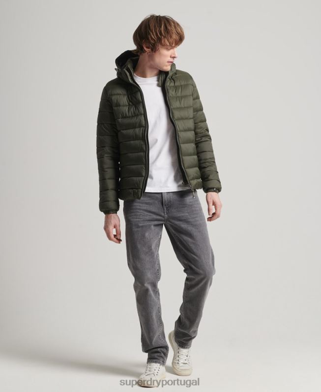 jaqueta puffer clássico com capuz homens caqui roupas Superdry 2208H1016