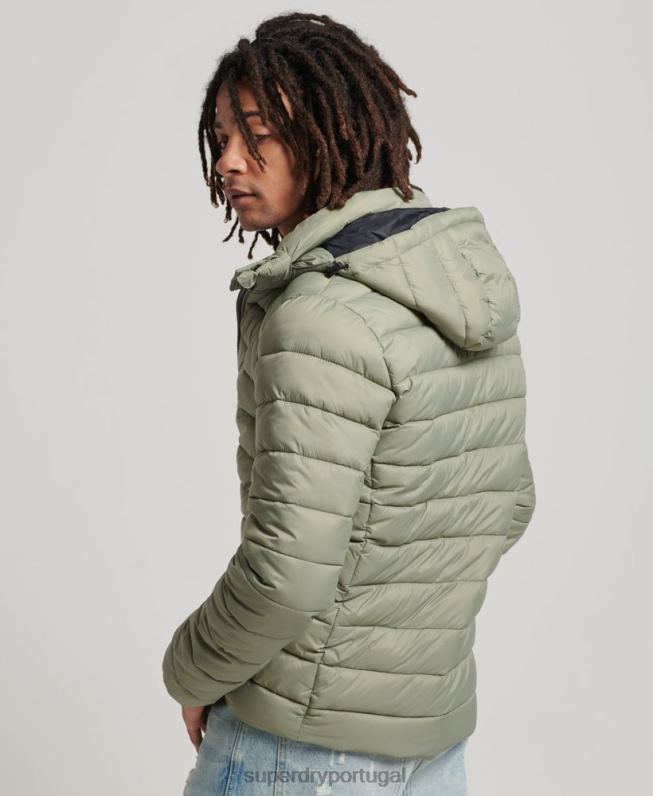 jaqueta puffer clássico com capuz homens caqui roupas Superdry 2208H1070