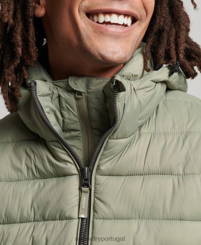 jaqueta puffer clássico com capuz homens caqui roupas Superdry 2208H1070