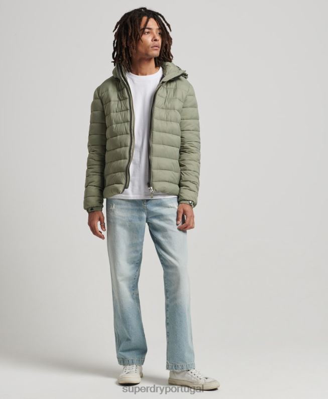 jaqueta puffer clássico com capuz homens caqui roupas Superdry 2208H1070