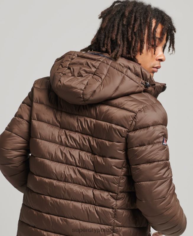 jaqueta puffer clássico com capuz homens marrom roupas Superdry 2208H987