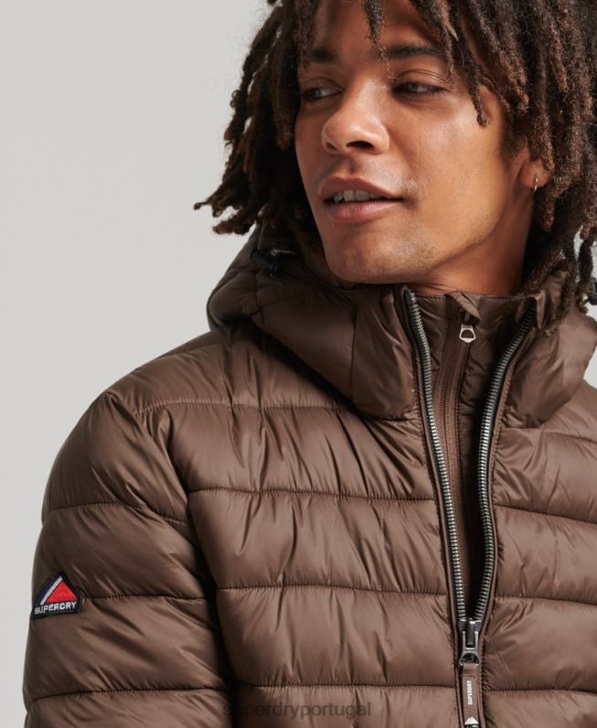 jaqueta puffer clássico com capuz homens marrom roupas Superdry 2208H987