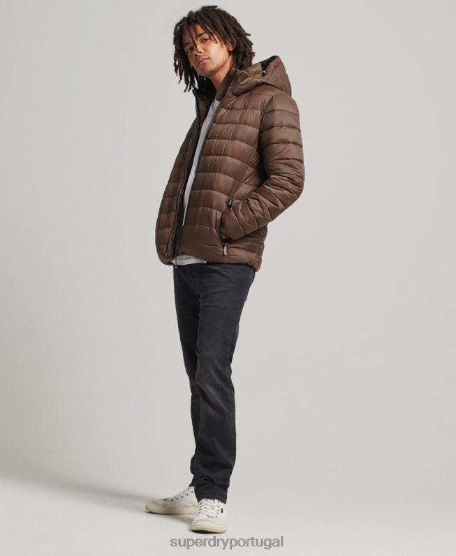 jaqueta puffer clássico com capuz homens marrom roupas Superdry 2208H987