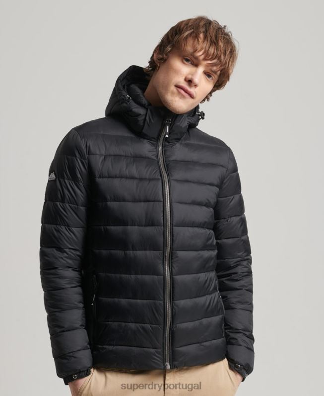 jaqueta puffer clássico com capuz homens preto roupas Superdry 2208H1087