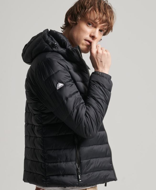 jaqueta puffer clássico com capuz homens preto roupas Superdry 2208H1087