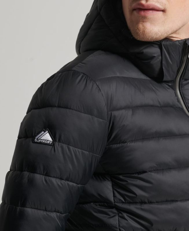 jaqueta puffer clássico com capuz homens preto roupas Superdry 2208H1087