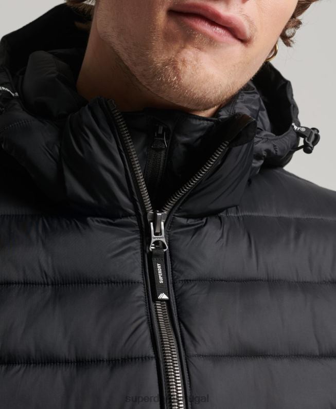 jaqueta puffer clássico com capuz homens preto roupas Superdry 2208H1087
