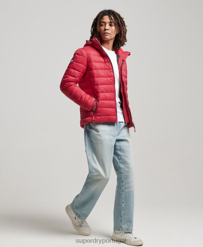 jaqueta puffer clássico com capuz homens vermelho roupas Superdry 2208H1041