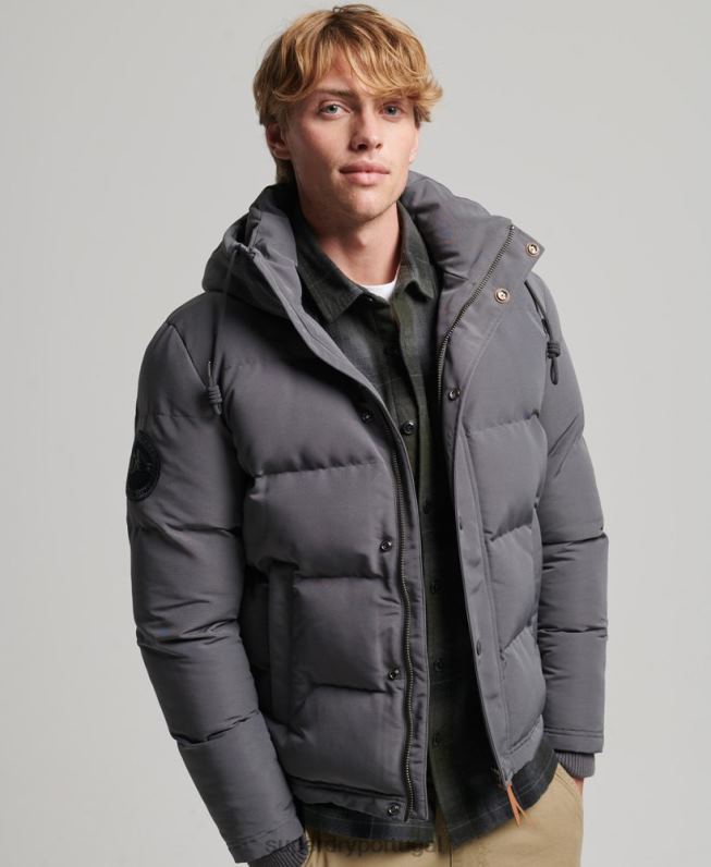 jaqueta puffer com capuz everest homens cinza escuro roupas Superdry 2208H1049