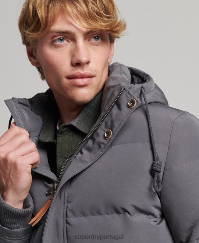 jaqueta puffer com capuz everest homens cinza escuro roupas Superdry 2208H1049