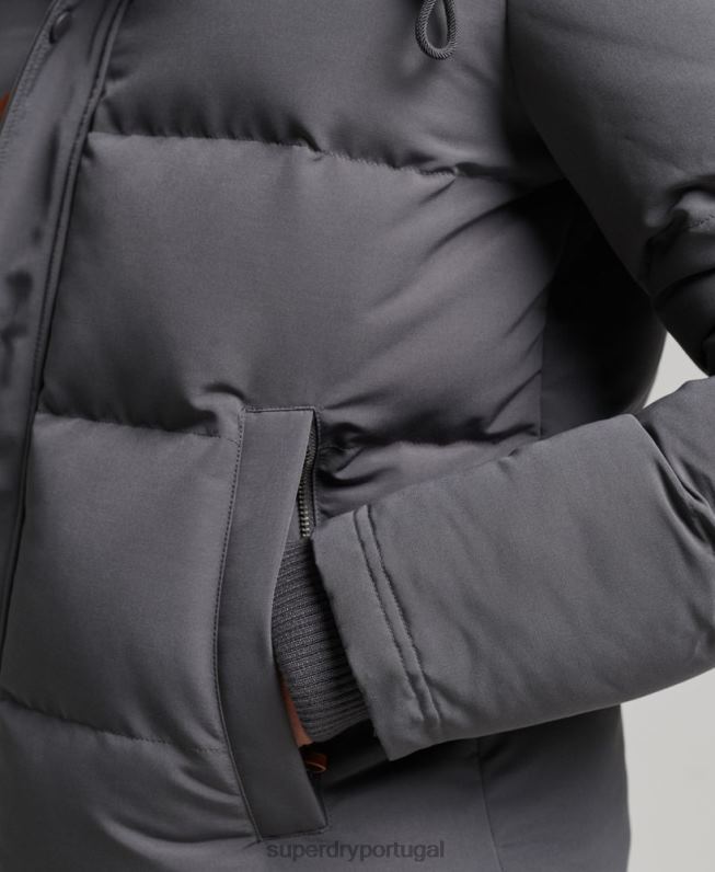jaqueta puffer com capuz everest homens cinza escuro roupas Superdry 2208H1049