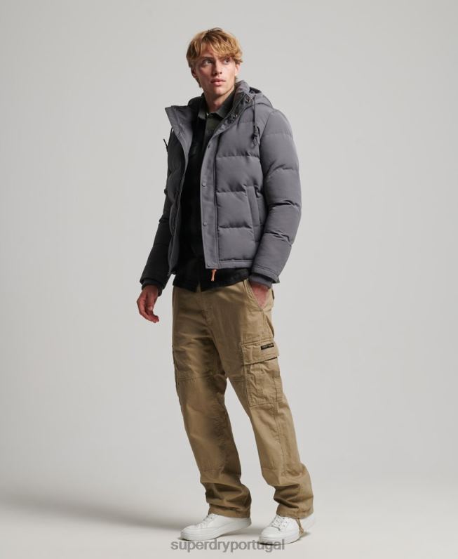 jaqueta puffer com capuz everest homens cinza escuro roupas Superdry 2208H1049