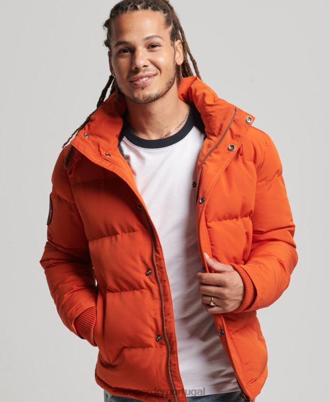 jaqueta puffer com capuz everest homens laranja roupas Superdry 2208H1122