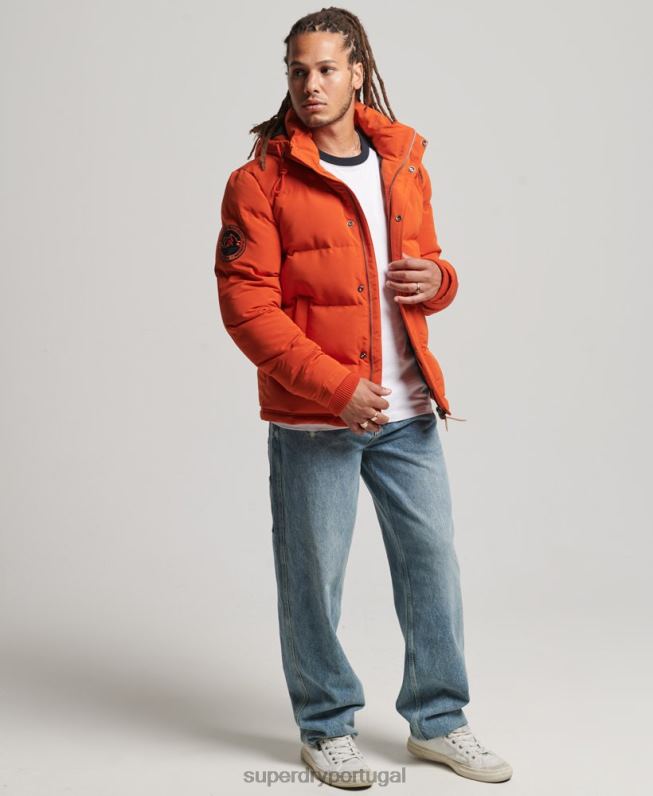 jaqueta puffer com capuz everest homens laranja roupas Superdry 2208H1122