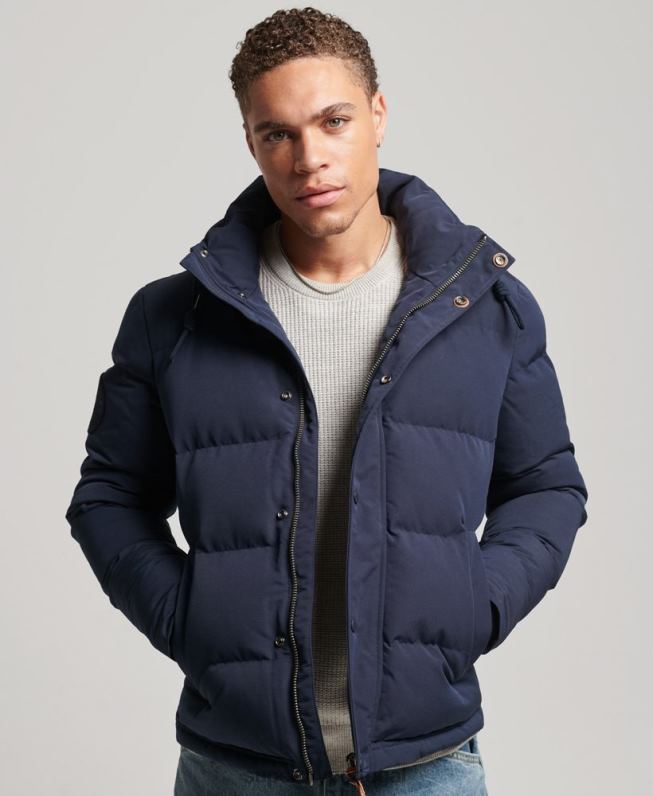 jaqueta puffer com capuz everest homens marinha roupas Superdry 2208H1106