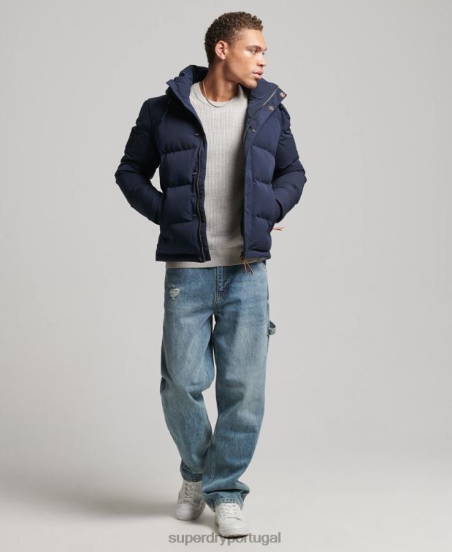 jaqueta puffer com capuz everest homens marinha roupas Superdry 2208H1106