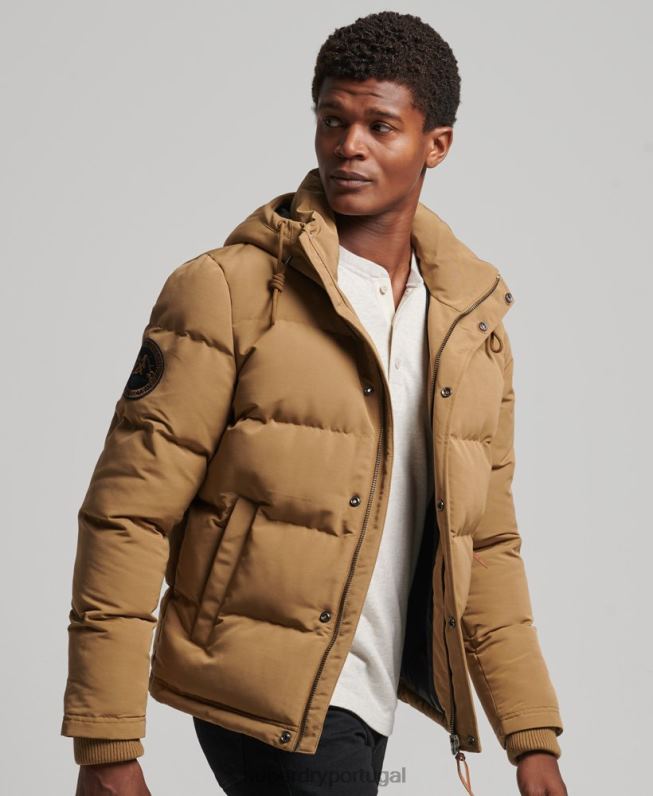 jaqueta puffer com capuz everest homens marrom roupas Superdry 2208H1093