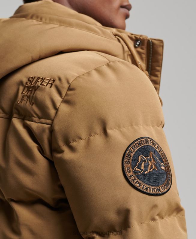 jaqueta puffer com capuz everest homens marrom roupas Superdry 2208H1093