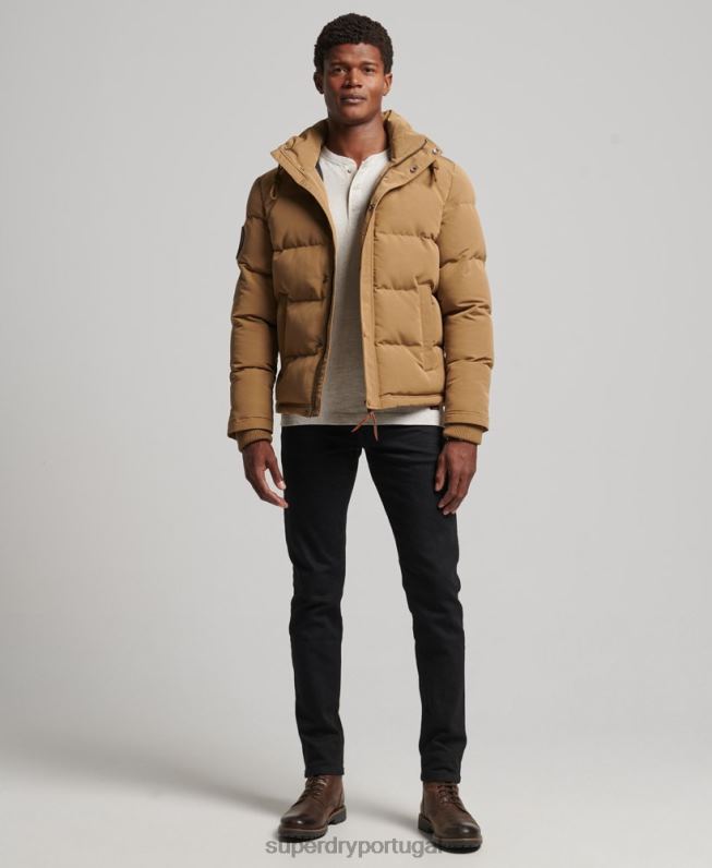 jaqueta puffer com capuz everest homens marrom roupas Superdry 2208H1093