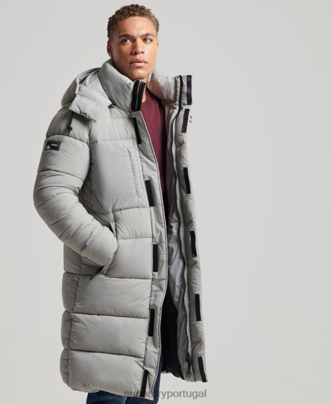 jaqueta puffer palangre ripstop homens cinza claro roupas Superdry 2208H1100