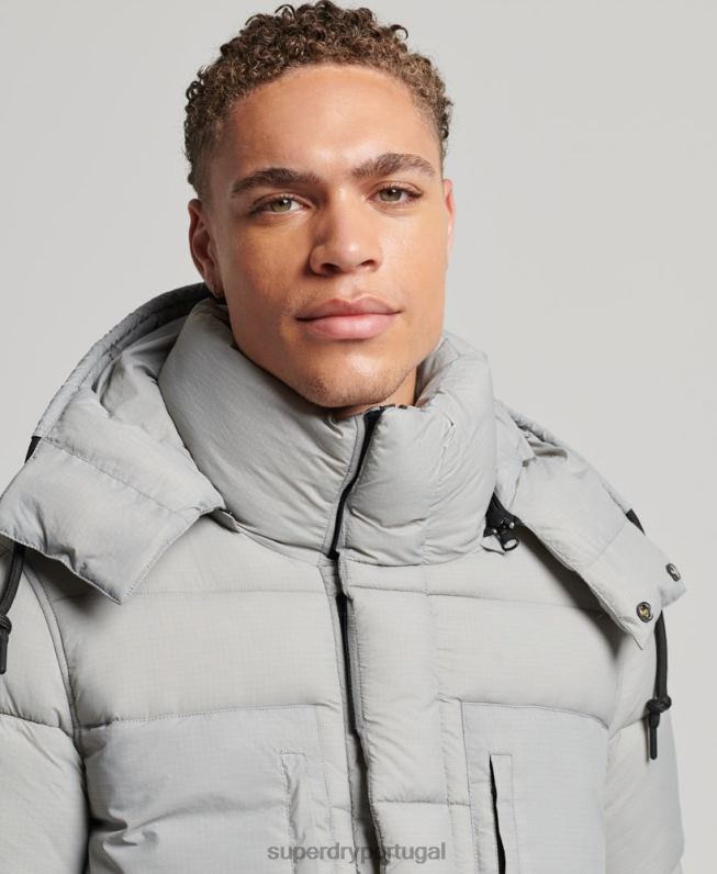 jaqueta puffer palangre ripstop homens cinza claro roupas Superdry 2208H1100