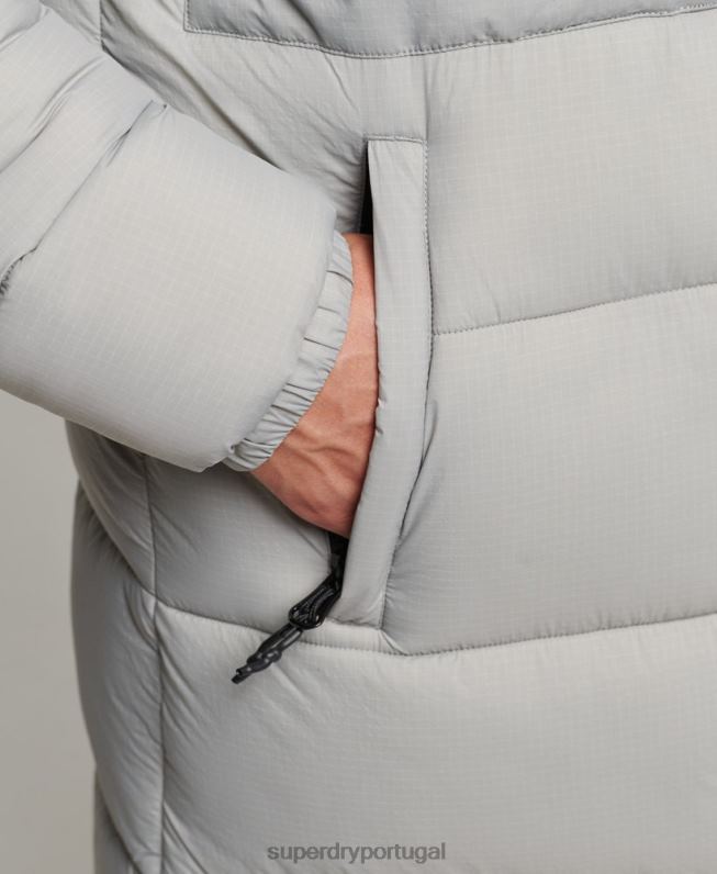 jaqueta puffer palangre ripstop homens cinza claro roupas Superdry 2208H1100