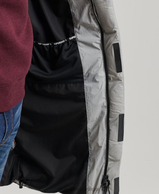 jaqueta puffer palangre ripstop homens cinza claro roupas Superdry 2208H1100