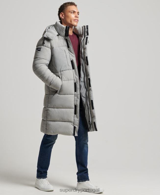 jaqueta puffer palangre ripstop homens cinza claro roupas Superdry 2208H1100