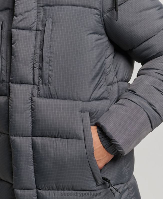 jaqueta puffer palangre ripstop homens cinza roupas Superdry 2208H1042