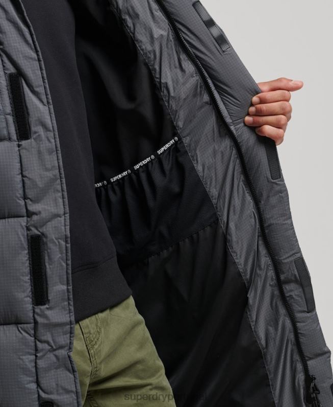 jaqueta puffer palangre ripstop homens cinza roupas Superdry 2208H1042