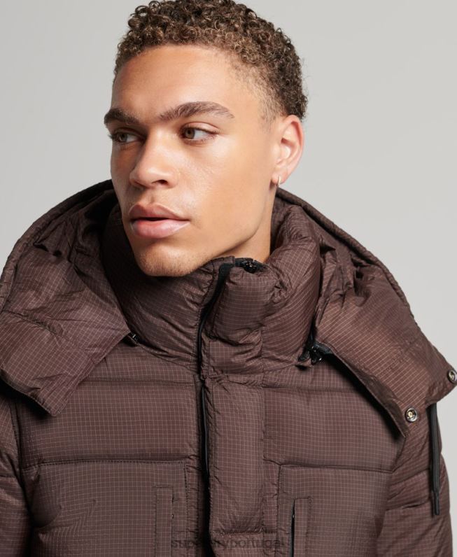jaqueta puffer palangre ripstop homens marrom roupas Superdry 2208H4454