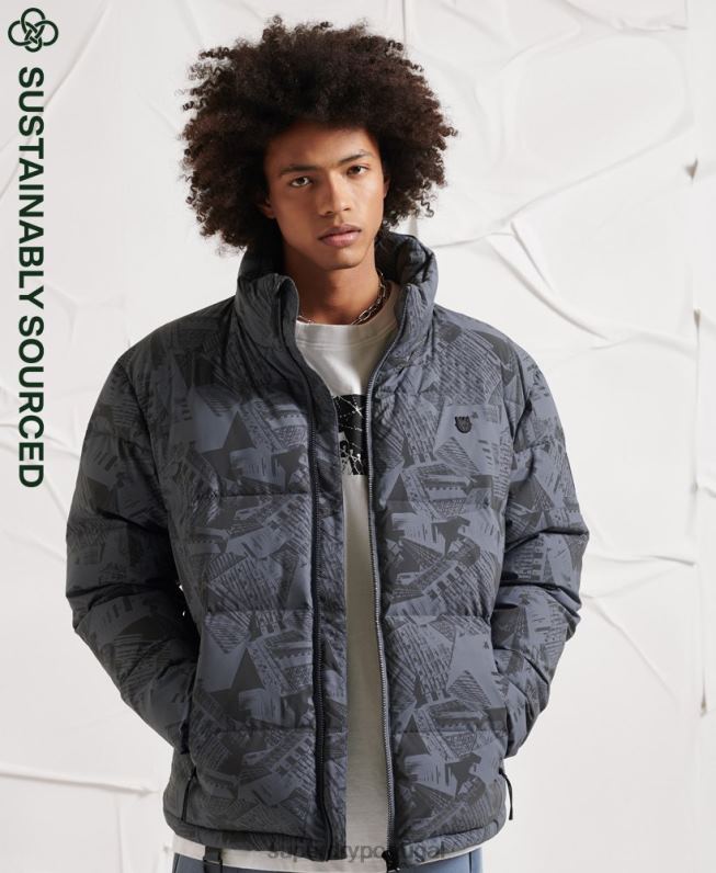 jaqueta puffer reflexiva excedente homens cinza escuro roupas Superdry 2208H4780