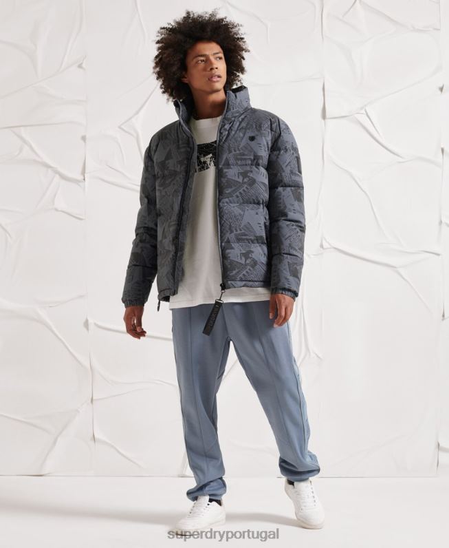 jaqueta puffer reflexiva excedente homens cinza escuro roupas Superdry 2208H4780