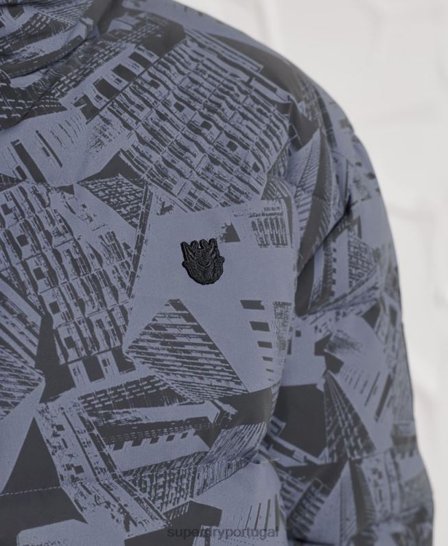 jaqueta puffer reflexiva excedente homens cinza escuro roupas Superdry 2208H4780